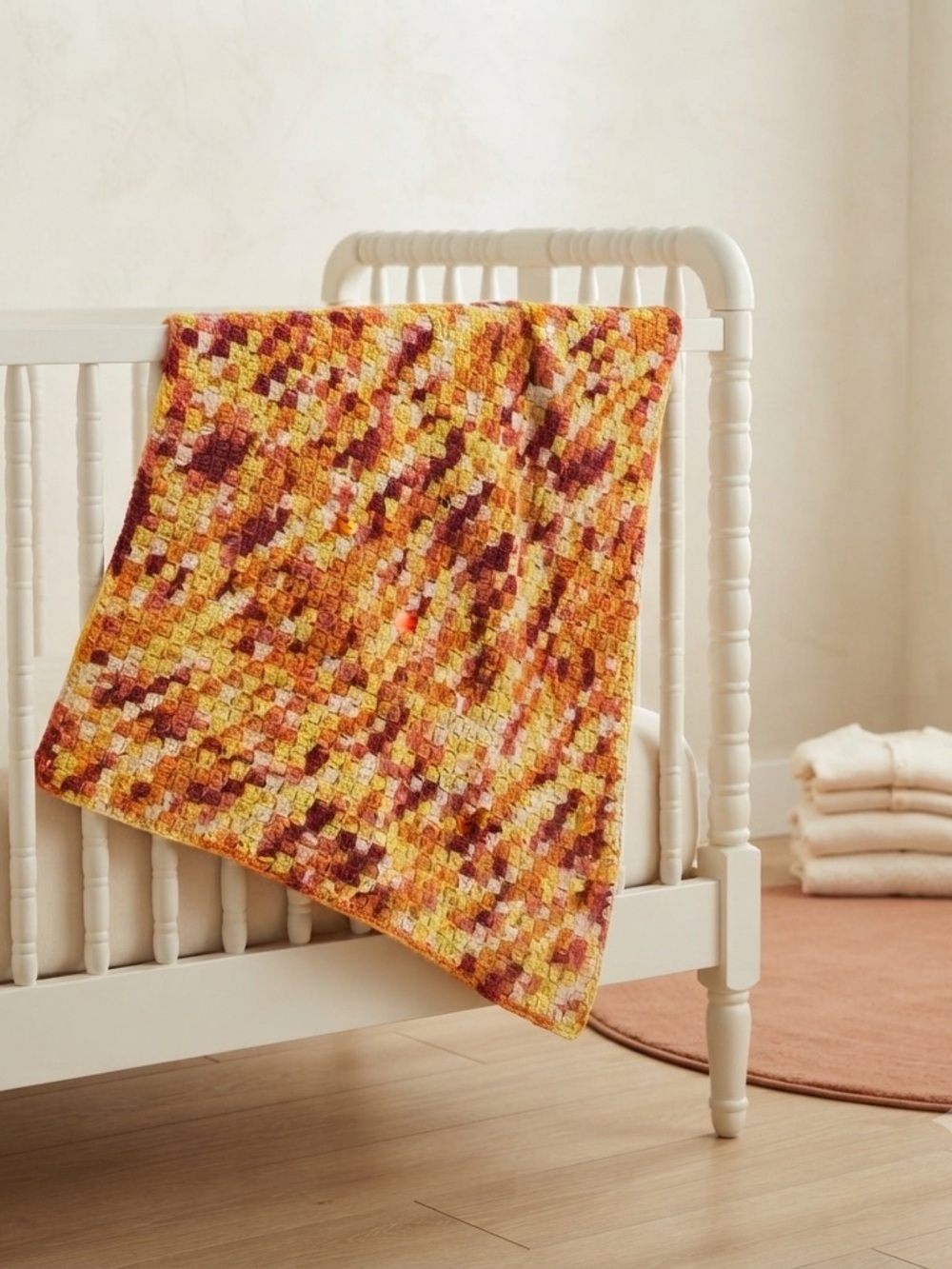 Handmade Crocheted C2C Baby Afghan Blanket Multicolored Autumn